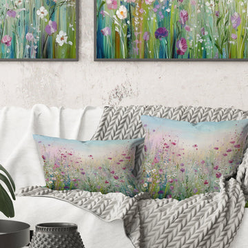 Wild Flowers Meadows - Flower Field Throw Pillow